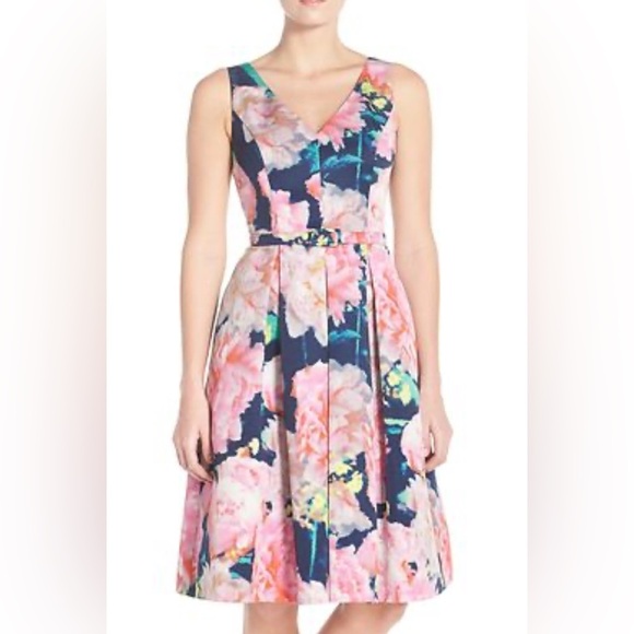 Eliza J Floral fit and flare midi length dress-SZ 2 - Picture 1 of 12